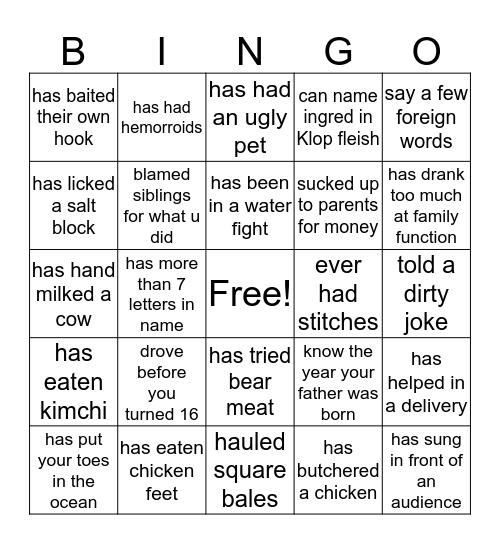 family fun Bingo Card