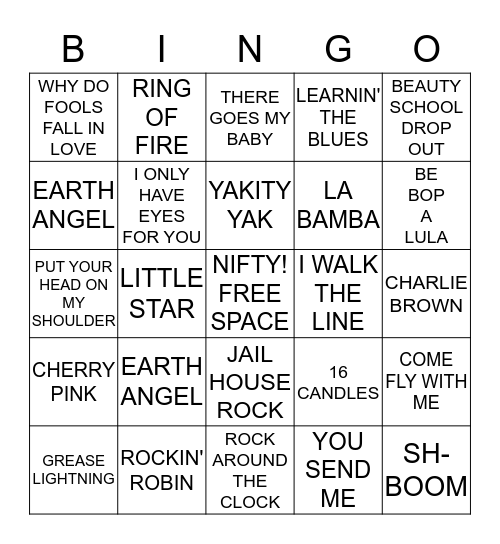 NIFTY FIFTIES BINGO Card