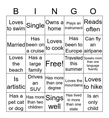 Getting to Know You Bingo Card