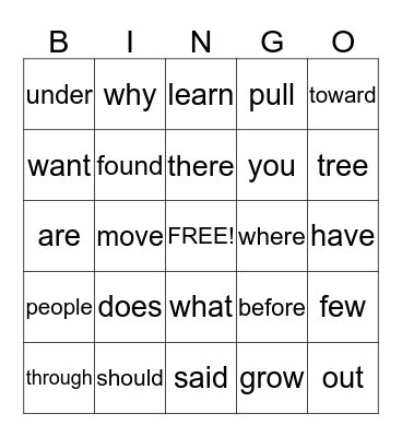 SIGHT WORD BINGO Card
