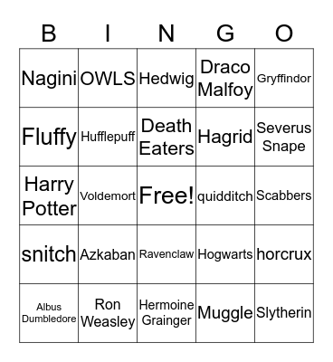 Hogwarts Bingo Card