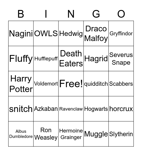 Hogwarts Bingo Card