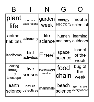 Themes to Build Science Vocabulary Word Walls Bingo Card