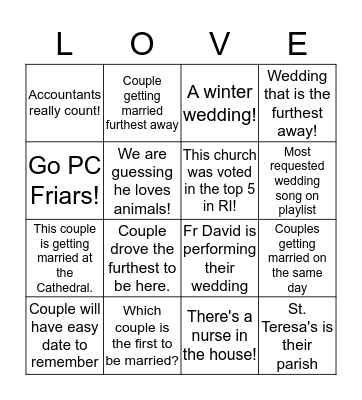 Marriage Prep July 2018 Bingo Card