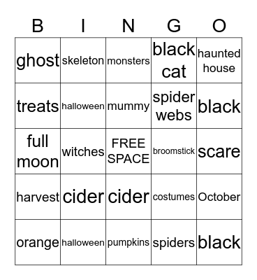 Halloween BINGO Card