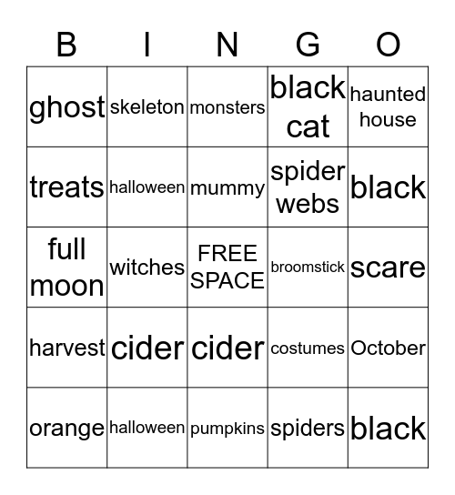 Halloween BINGO Card