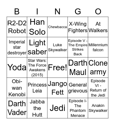 Star Wars Bingo Card