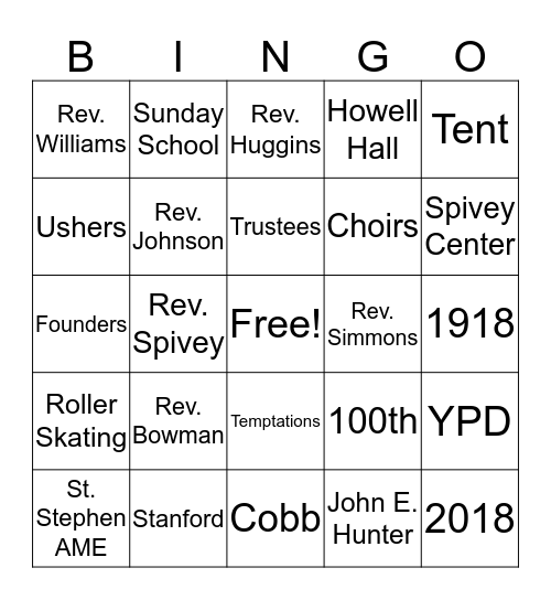 ST. STEPHEN AME CHURCH Bingo Card