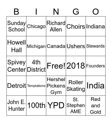 ST. STEPHEN AME CHURCH Bingo Card