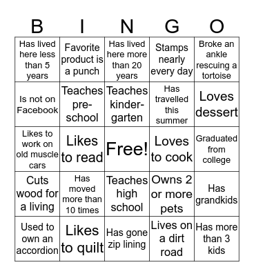 Getting to Know You Bingo Card