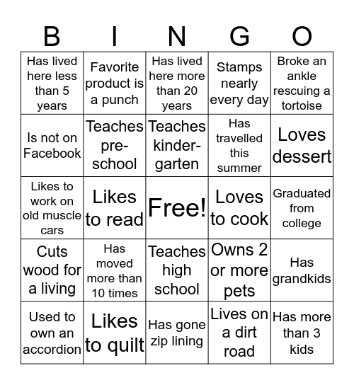 Getting to Know You Bingo Card