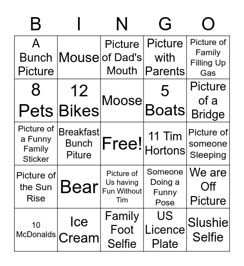 Bingo Trips Bingo Card