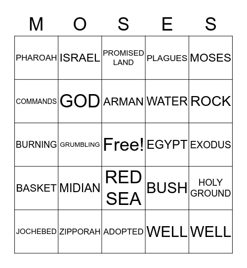 MOSES Bingo Card