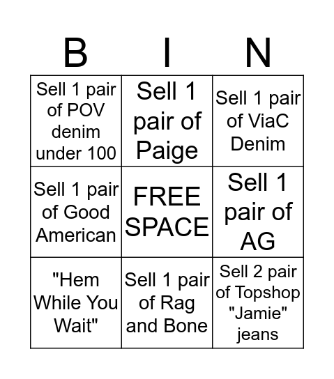 2nd Floor Denim  Bingo Card