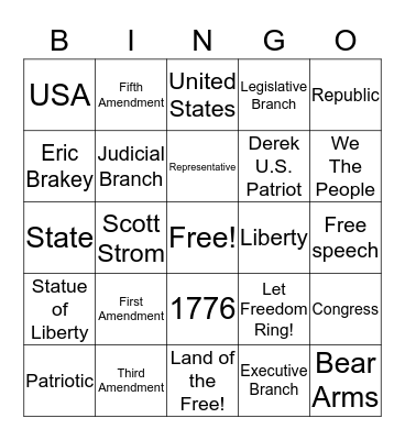 Constitution Festival Bingo Card