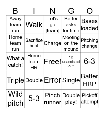 Baseball v2 Bingo Card