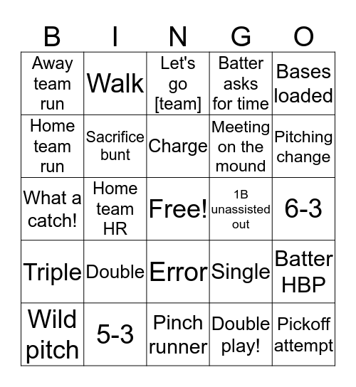 Baseball v2 Bingo Card