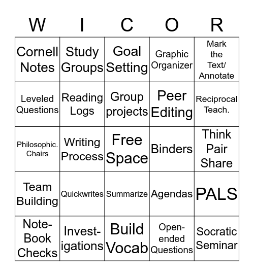 WICOR BINGO Card