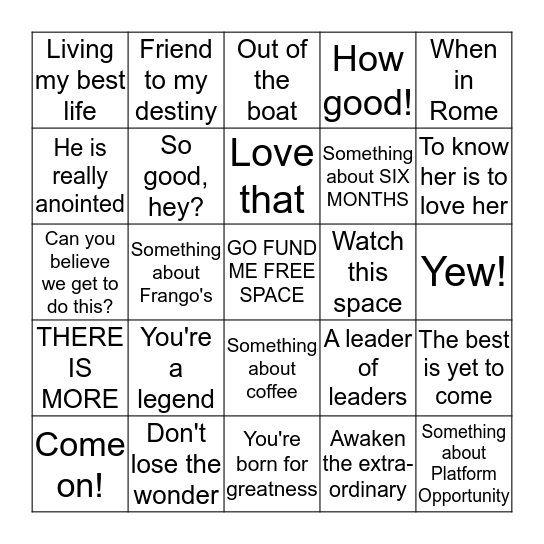 Hillsong College Lingo Bingo Card