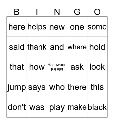 Halloween Bingo Card