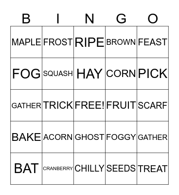 HARVEST Bingo Card