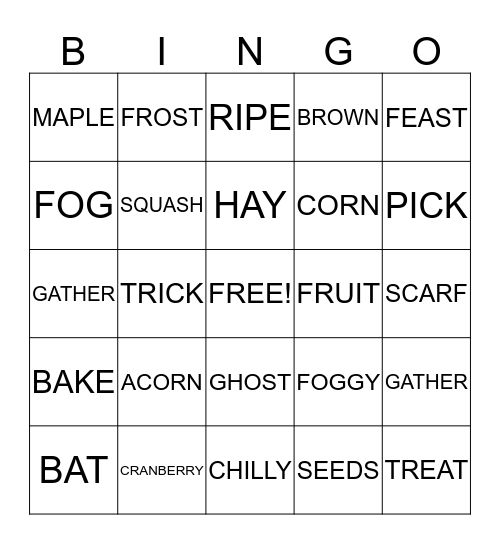 HARVEST Bingo Card