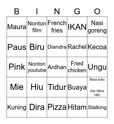 ZEE  Bingo Card