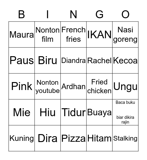 ZEE  Bingo Card