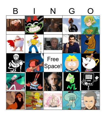 Favourite Character Bingo Card