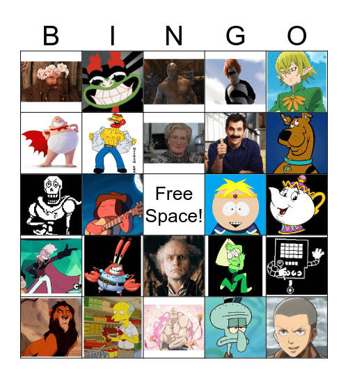 Favourite Character Bingo Card