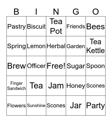 Tea Party Bingo Card