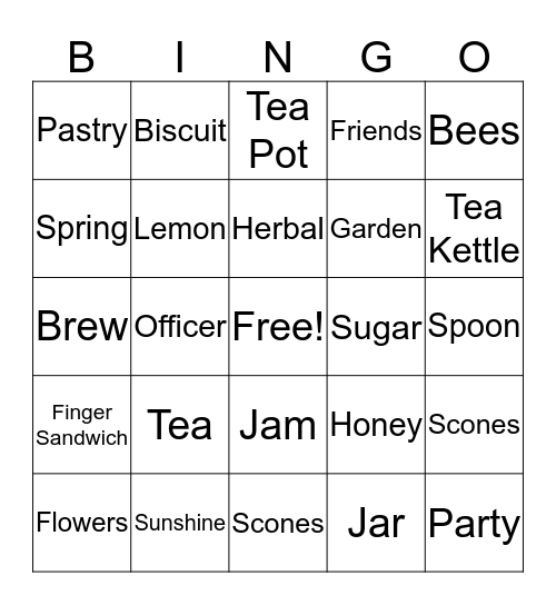 Tea Party Bingo Card