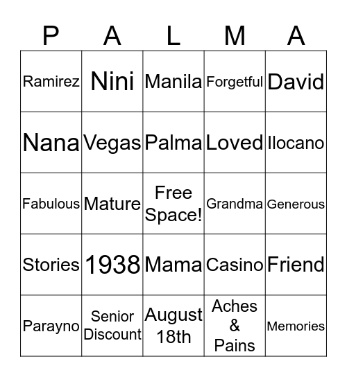 Happy 80th Birthday Palma!!! Bingo Card