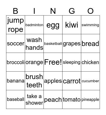 Healthy Bingo Card