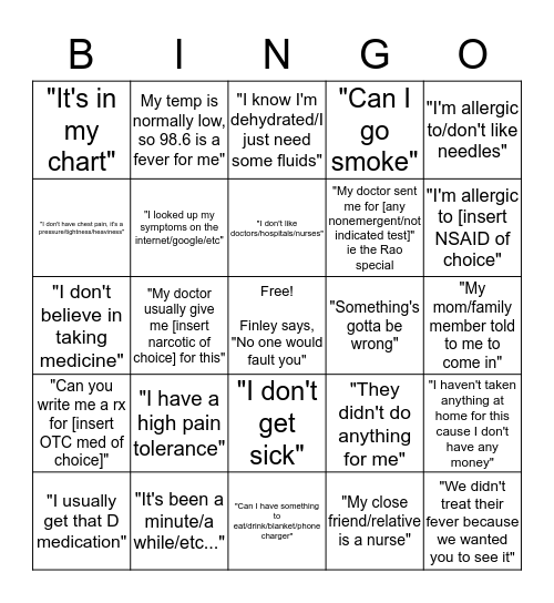 ED Bingo Catchphrase Edition Bingo Card