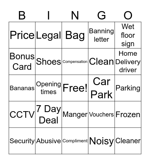 Customer Care Bingo Card