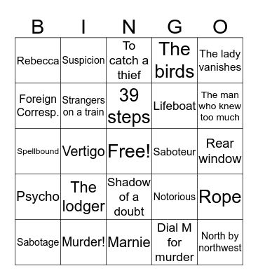 Hitchcock's movies Bingo Card