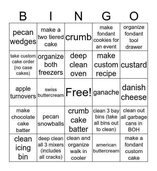 BAKER BINGO  Bingo Card