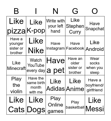 Do You ........? Bingo Card