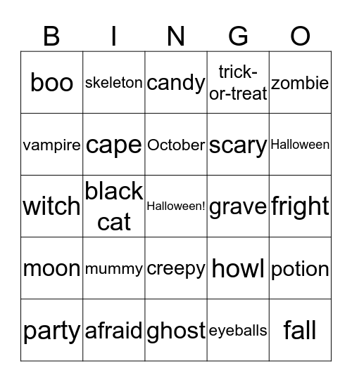 Halloween Fun Bingo Card