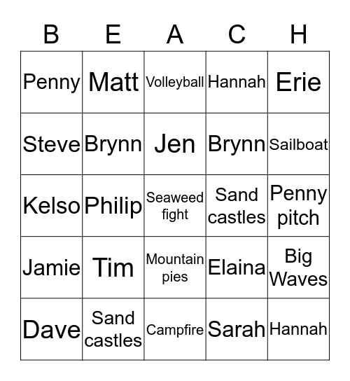 BEACH BINGO Card