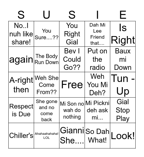 Susie Farewell Bingo Card