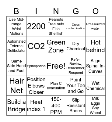 Safety  Bingo Card