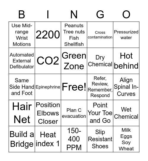 Safety  Bingo Card