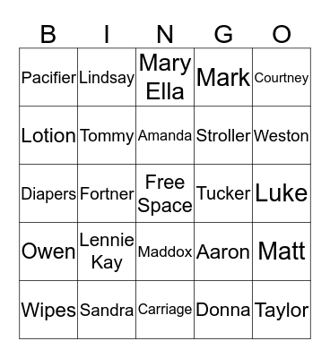 Baby Bingo Card