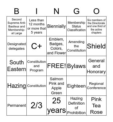 Constitution and Bylaws Bingo Card