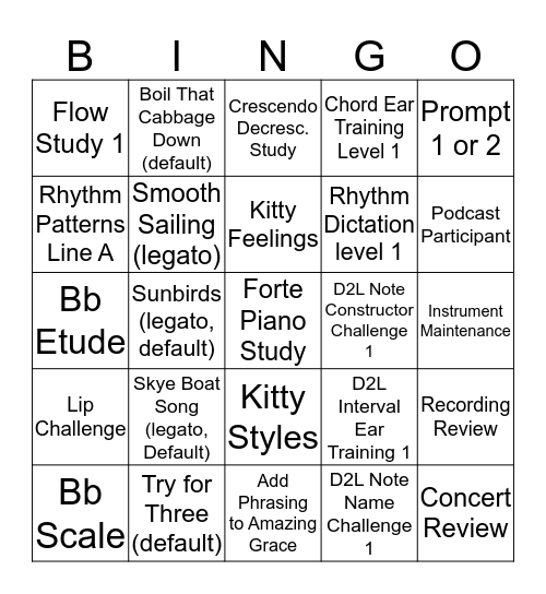 Band Bingo Card