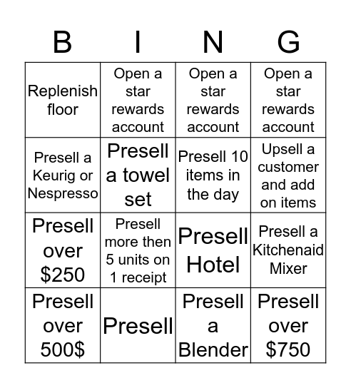 Home Presell 7/30-7/31 Bingo Card