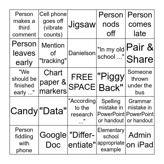 PW Bingo Card