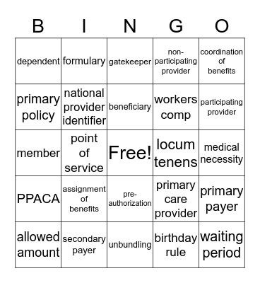 Medical Billing and Coding Bingo Card